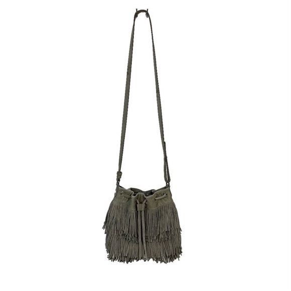 Sam Edelman Fifi Taupe Suede Fringe Crossbody Bucket Bag - Picture 3 of 10